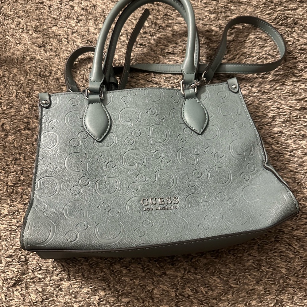 GUESS Embossed Satchel in Gray